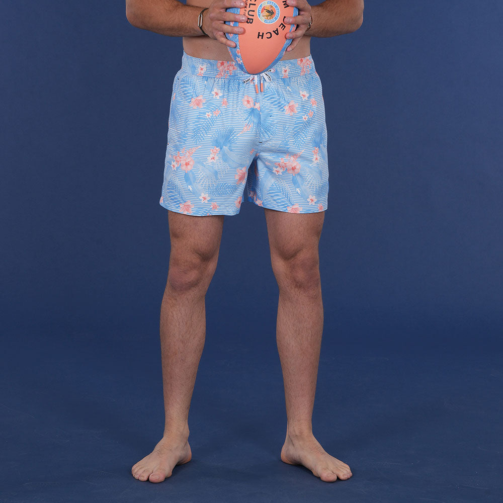 Maillot de bain Homme bleu clair casual chic imprimé floral – jusqu’au 3XL