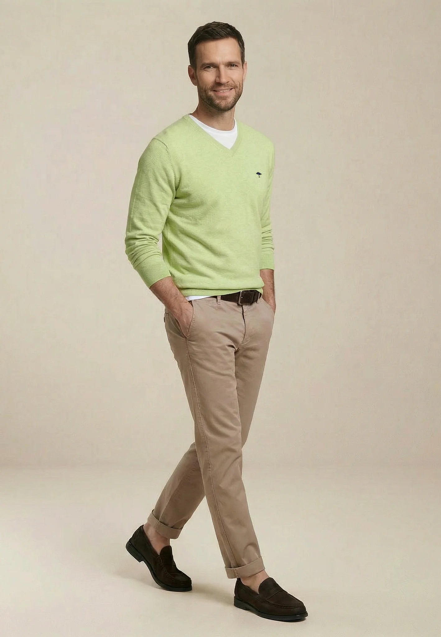 Pull en maille fine 100% coton à col en V pear - jusqu’au 4XL