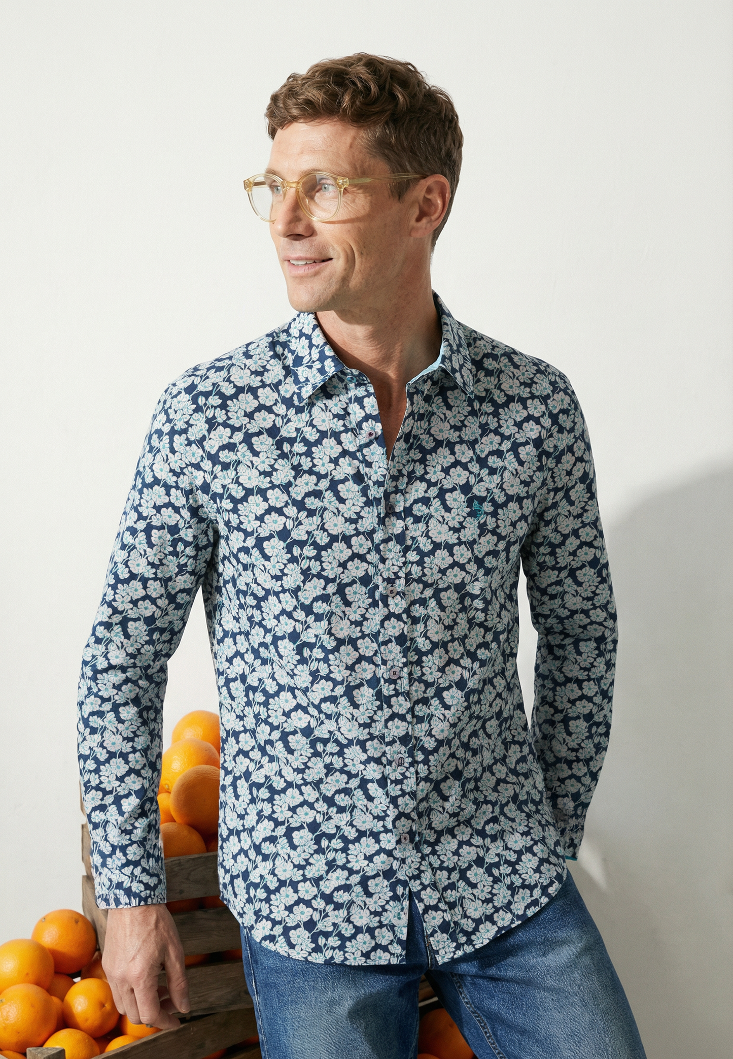 Chemise homme fleurs bleue - jusqu’au 4XL