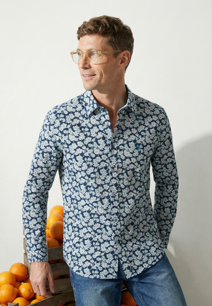 Chemise homme fleurs bleue - jusqu’au 4XL
