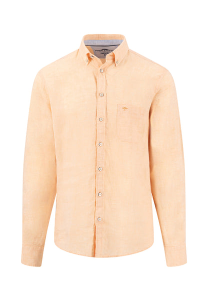 Chemise en lin à col boutonné et poche poitrine tangerine - jusqu’au 3XL