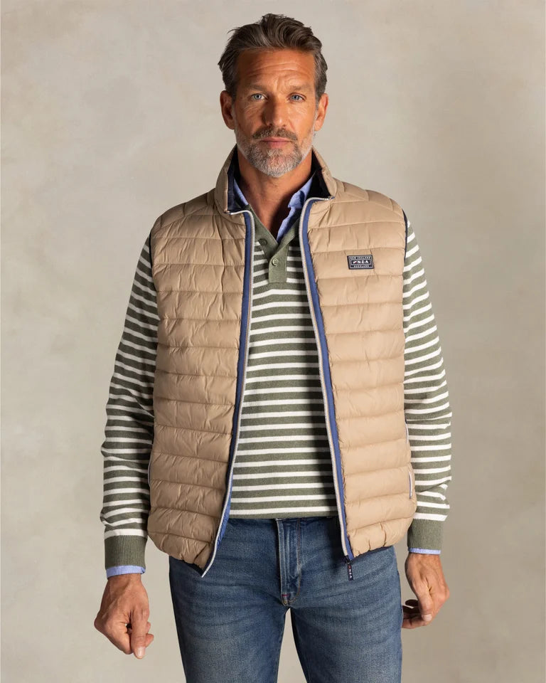 Bodywarmer Homme beige casual chic zip contrasté – jusqu’au 3XL