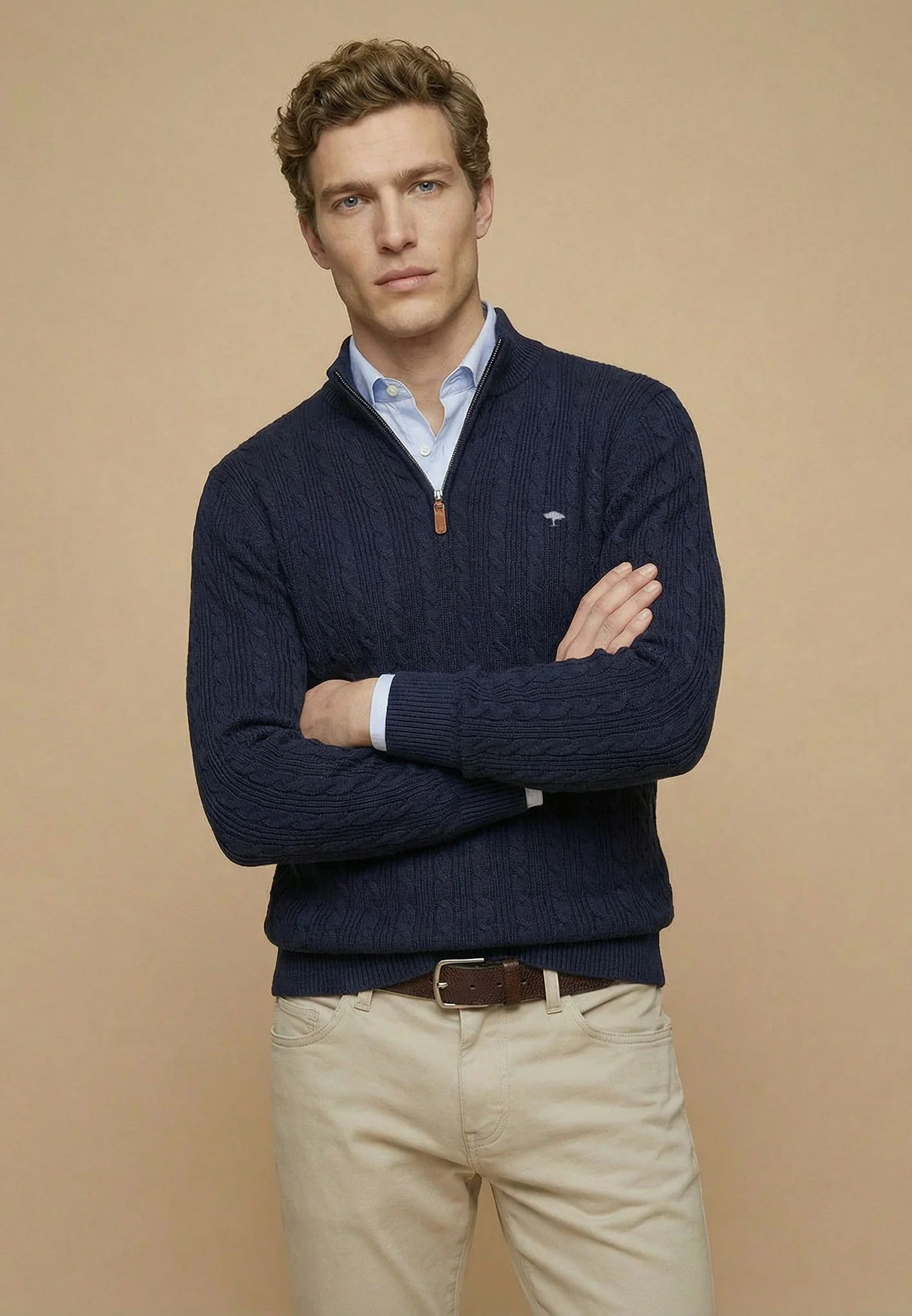 Pull Homme navy casual chic col zippé torsadé – jusqu’au 4XL