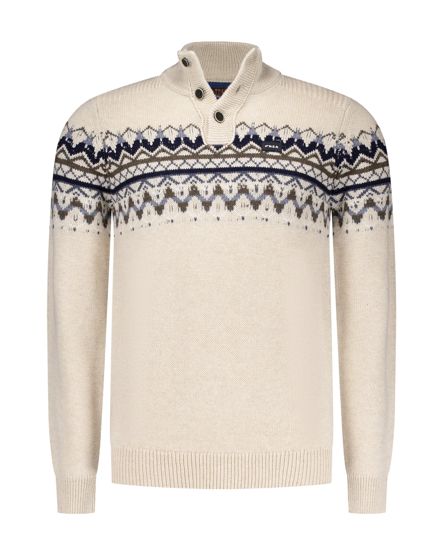 Pull en laine écru à col boutonné