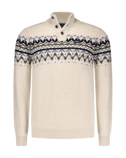 Pull en laine écru à col boutonné