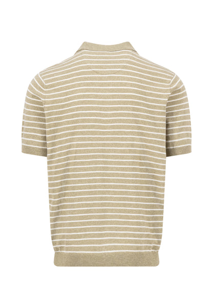 Polo tricoté en mélange coton-lin à rayures  pistachio - jusqu’au 3XL