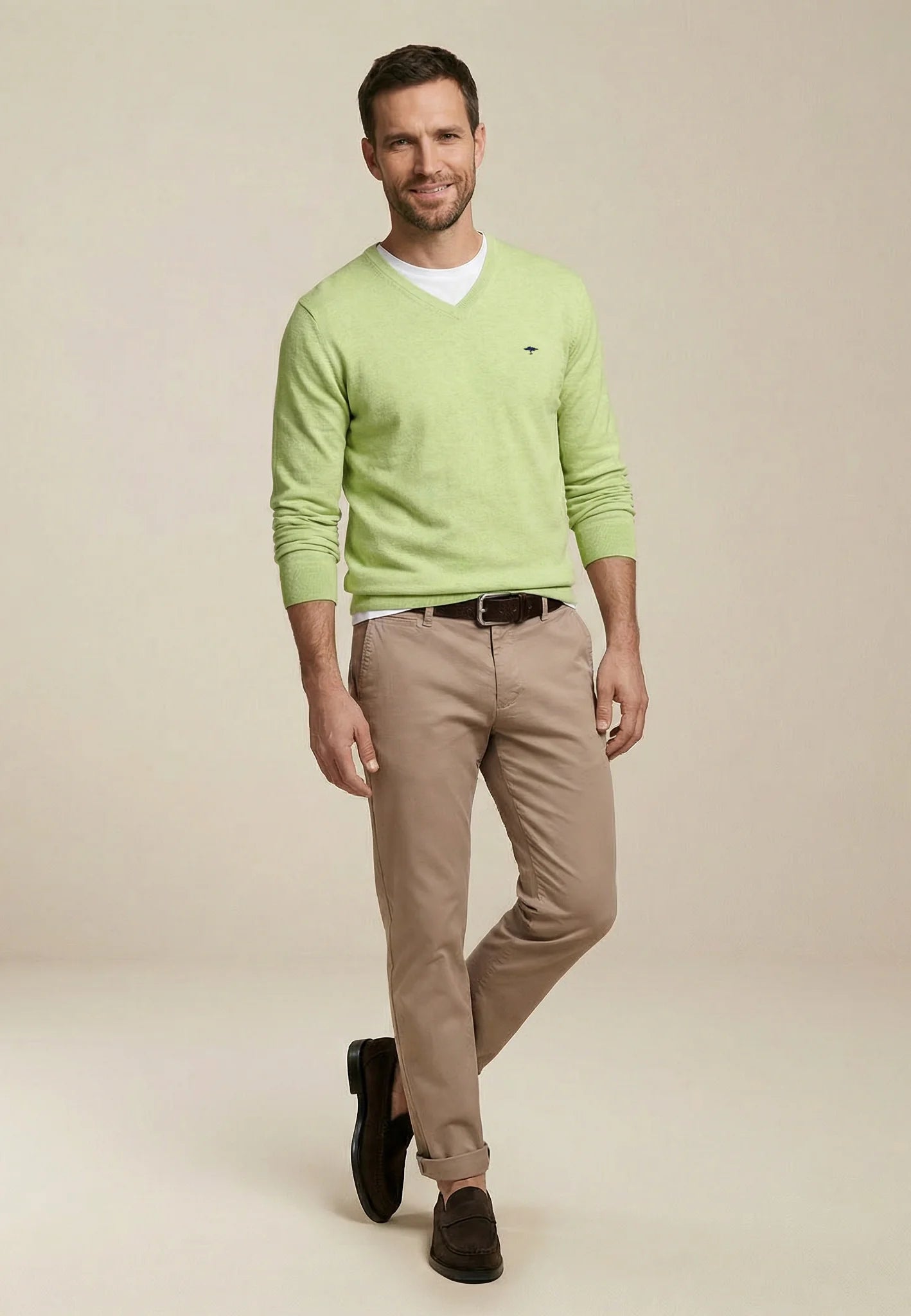 Pull en maille fine 100% coton à col en V pear - jusqu’au 4XL