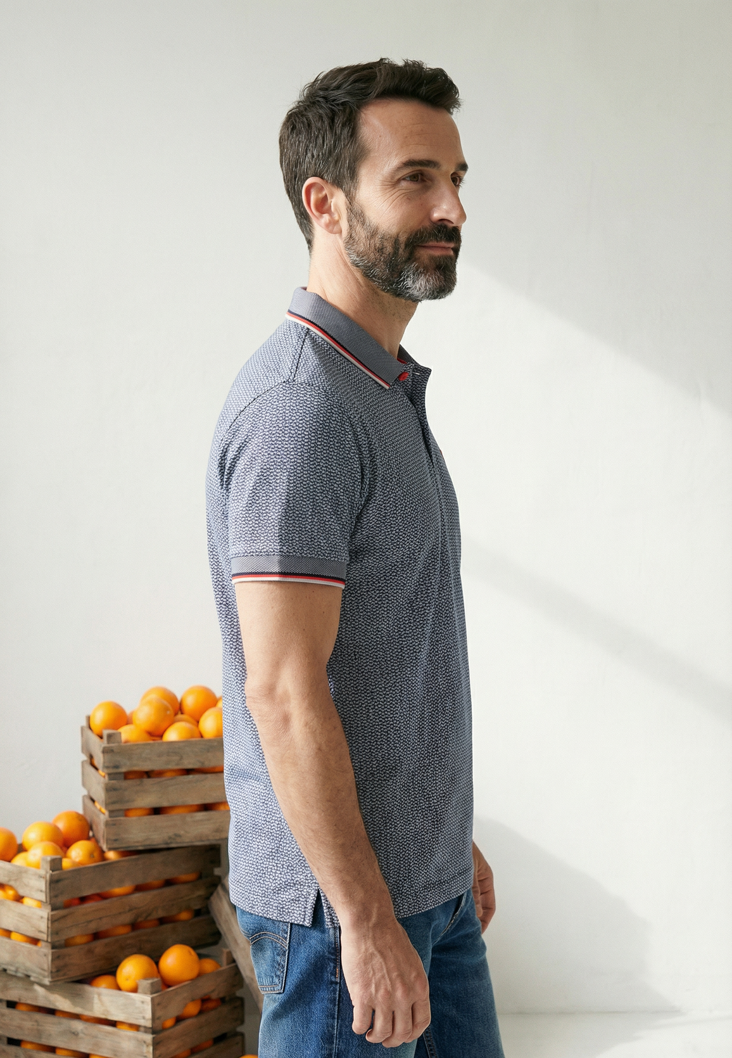 Polo homme J&JOY bleu marine micro-motif casual chic - jusqu’au 4XL