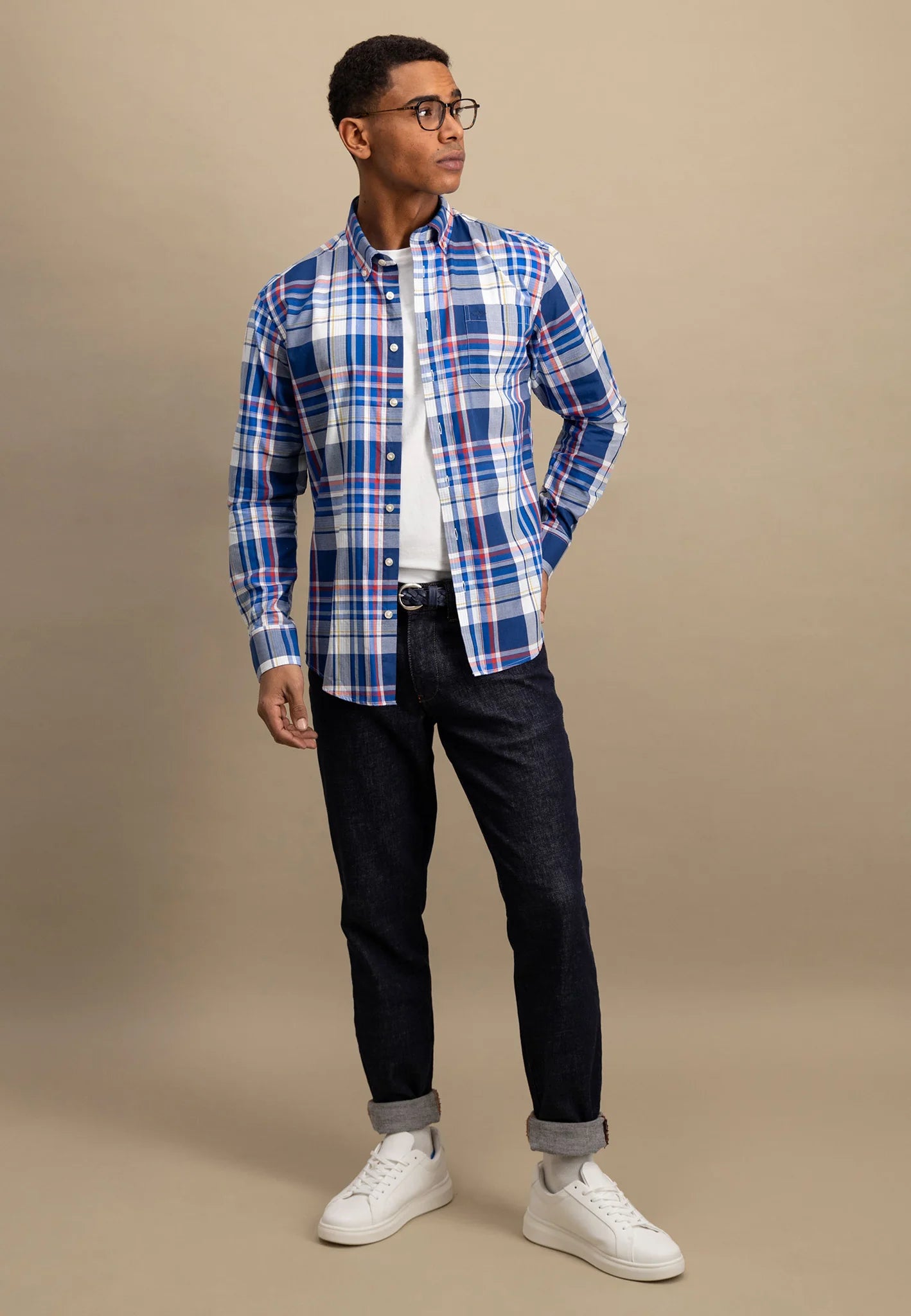 Checked shirt with button-down collar