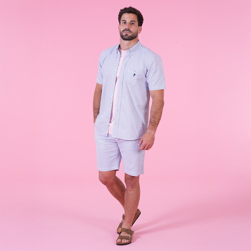 CHEMISE MC LE CLUB Rayures bleu/blanc - jusqu’au 4XL