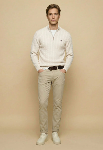 Pull homme écru casual chic col zippé torsadé – jusqu’au 4XL