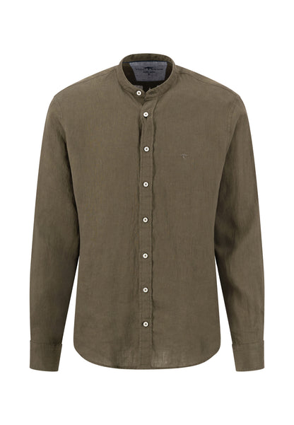 Chemise en lin col Mao dark khaki - jusqu’au 3XL