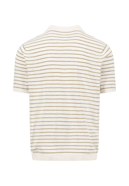 Polo tricoté en mélange coton-lin à rayures new offwhite - jusqu’au 3XL