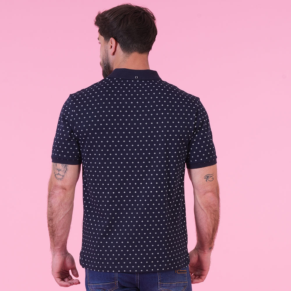 Polo bleu à manches courtes marine imprimé discret Ruckfield Le Club