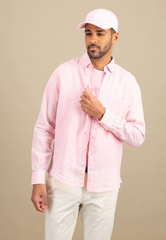 Linen shirt with button-down collar