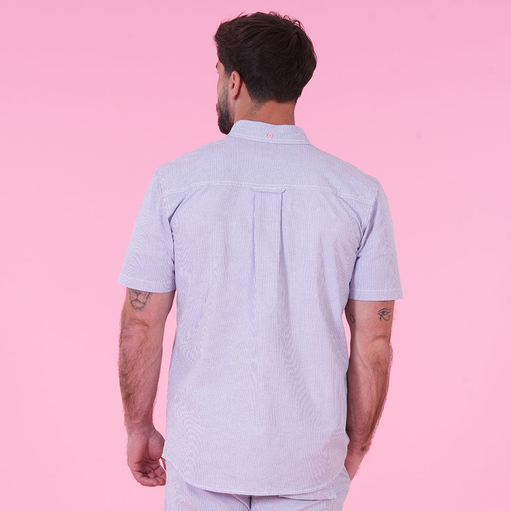CHEMISE MC LE CLUB Rayures bleu/blanc - jusqu’au 4XL