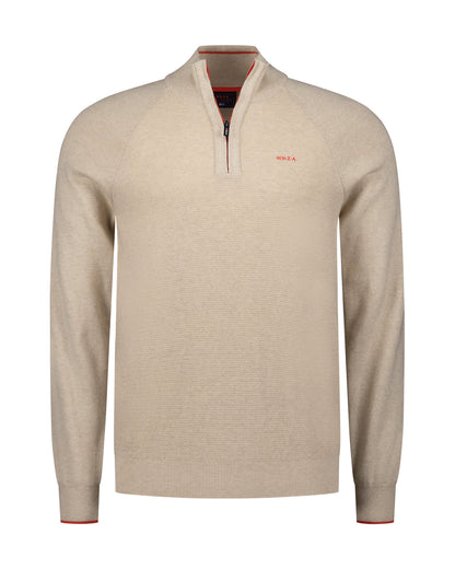 Pull homme beige casual chic col zippé détail contrasté – jusqu’au 3XL