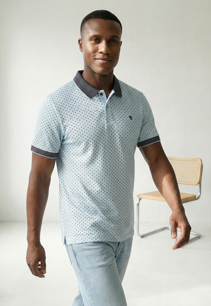 Polo J&JOY Bleu clair à motifs géométriques – Casual chic - jusqu’au 4XL