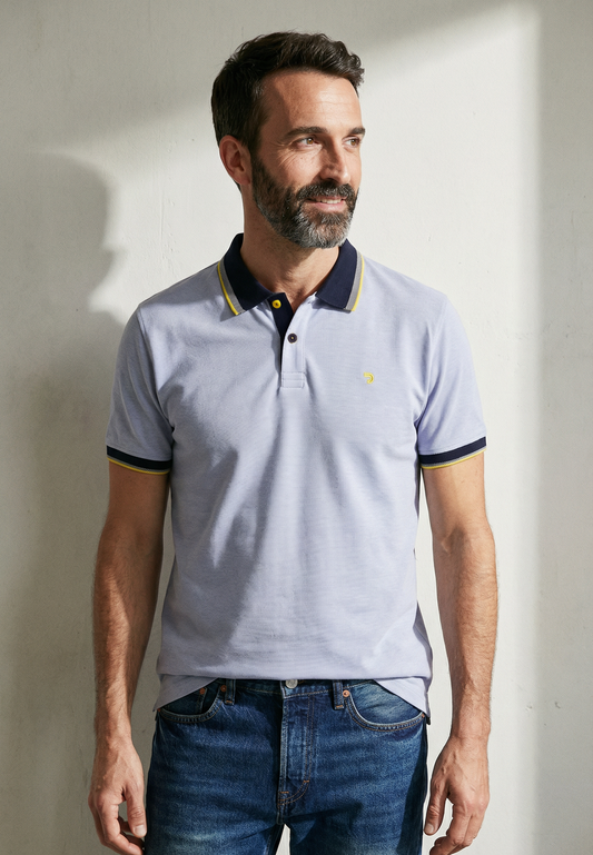 Polo homme J&JOY bleu clair col contrasté casual chic