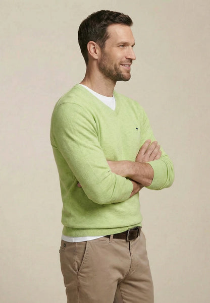 Pull en maille fine 100% coton à col en V pear - jusqu’au 4XL