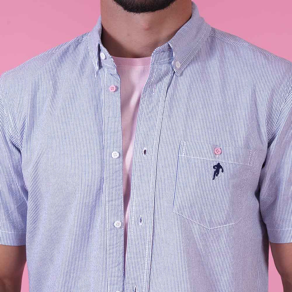 CHEMISE MC LE CLUB Rayures bleu/blanc - jusqu’au 4XL