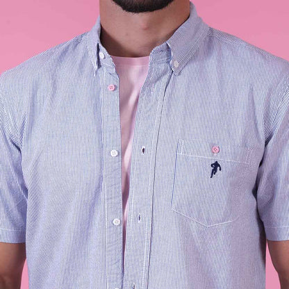 CHEMISE MC LE CLUB Rayures bleu/blanc - jusqu’au 4XL