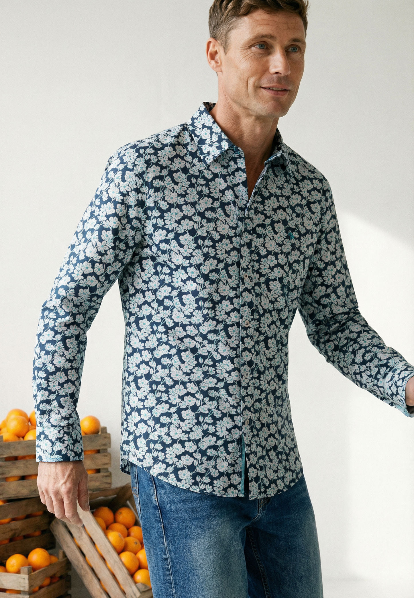 Chemise homme fleurs bleue - jusqu’au 4XL