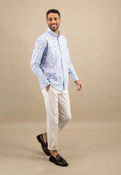 Shirt with button-down collar and floral print