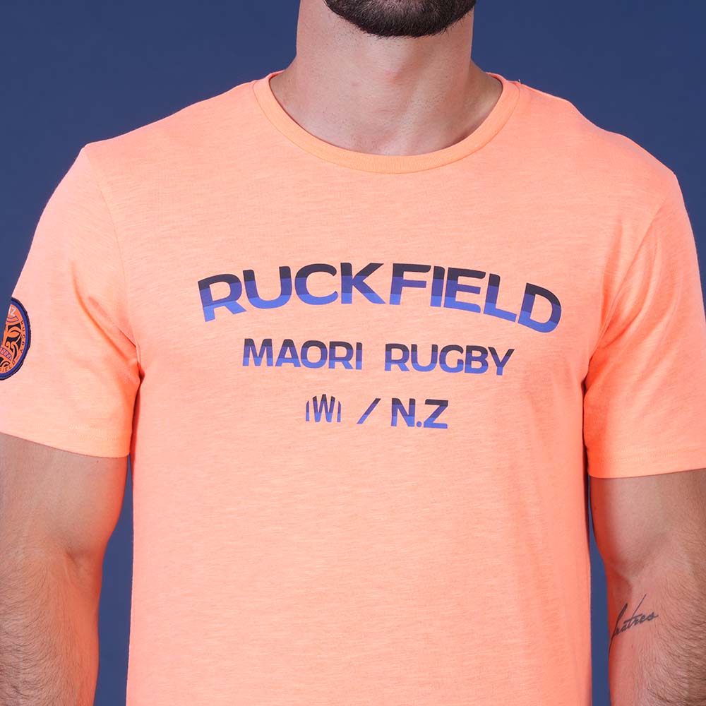 T SHIRT MC MAORI RUGBY  Orange vif - jusqu’au 3XL