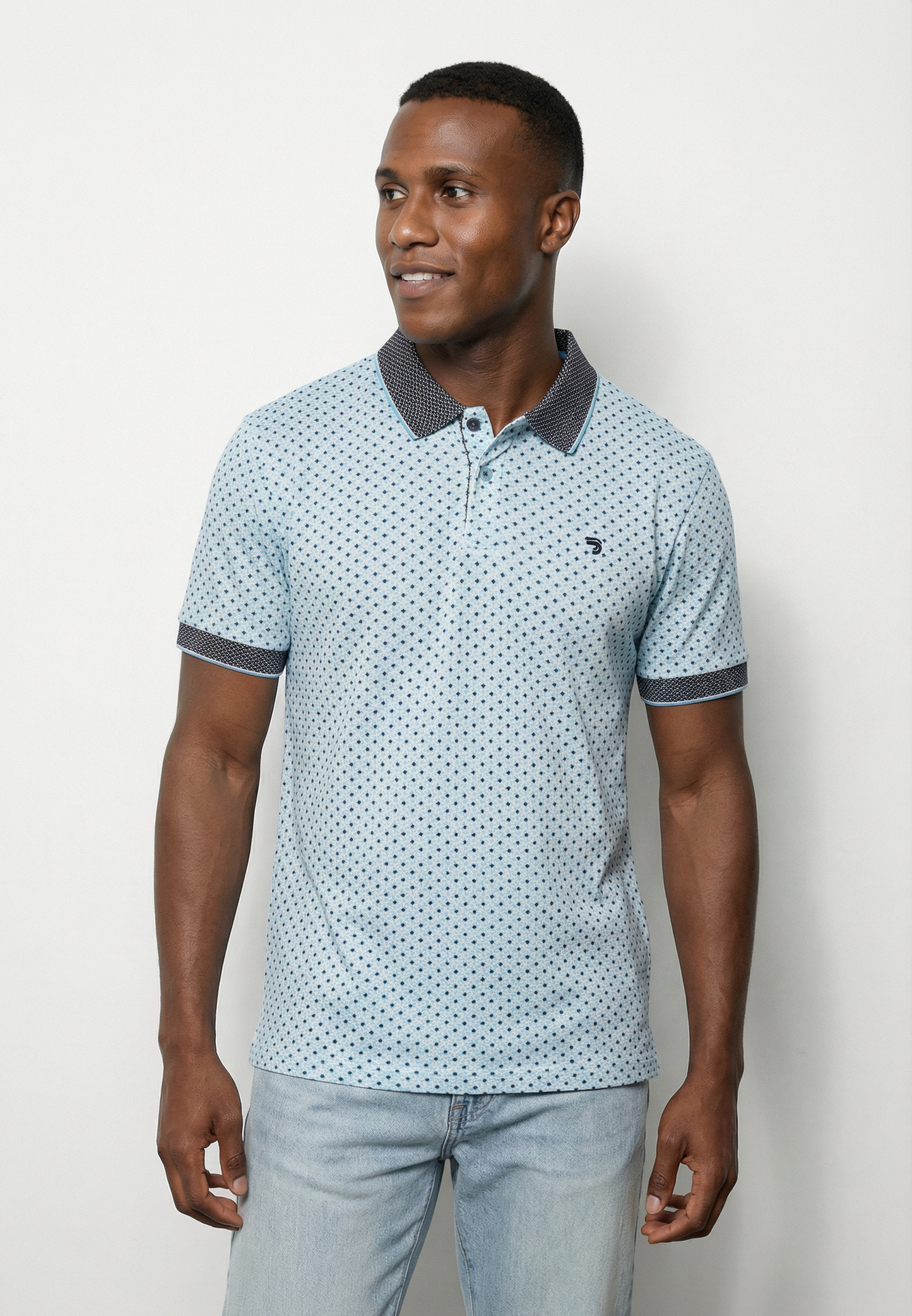 Polo J&JOY Bleu clair à motifs géométriques – Casual chic - jusqu’au 4XL