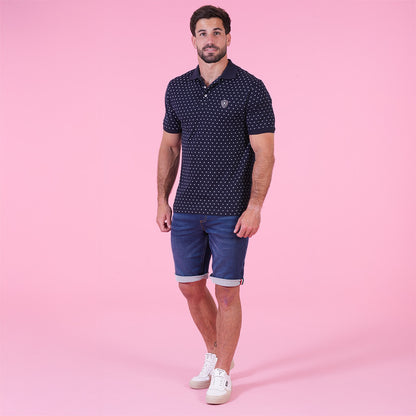 Polo bleu à manches courtes marine imprimé discret Ruckfield Le Club