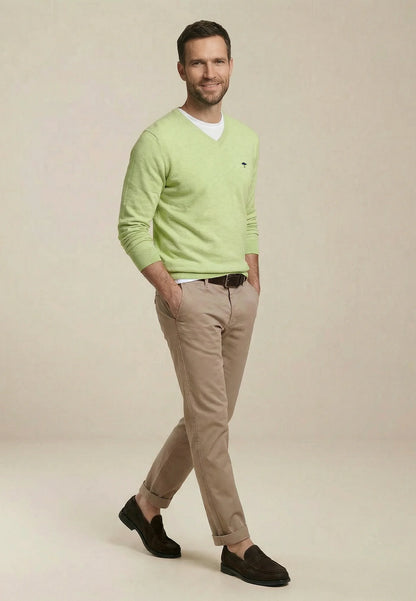 Pull en maille fine 100% coton à col en V pear - jusqu’au 4XL