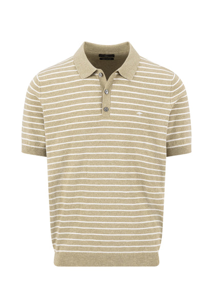 Polo tricoté en mélange coton-lin à rayures  pistachio - jusqu’au 3XL