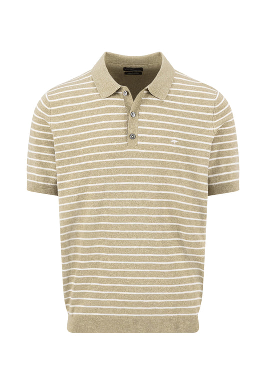 Polo tricoté en mélange coton-lin à rayures  pistachio - jusqu’au 3XL