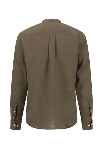 Chemise en lin col Mao dark khaki - jusqu’au 3XL