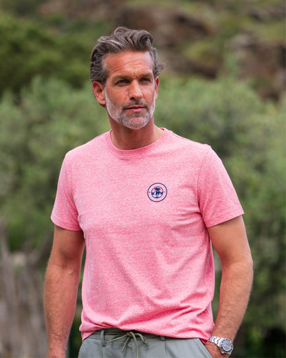 Tee-shirt Homme rose chiné casual chic logo poitrine – jusqu’au 3XL