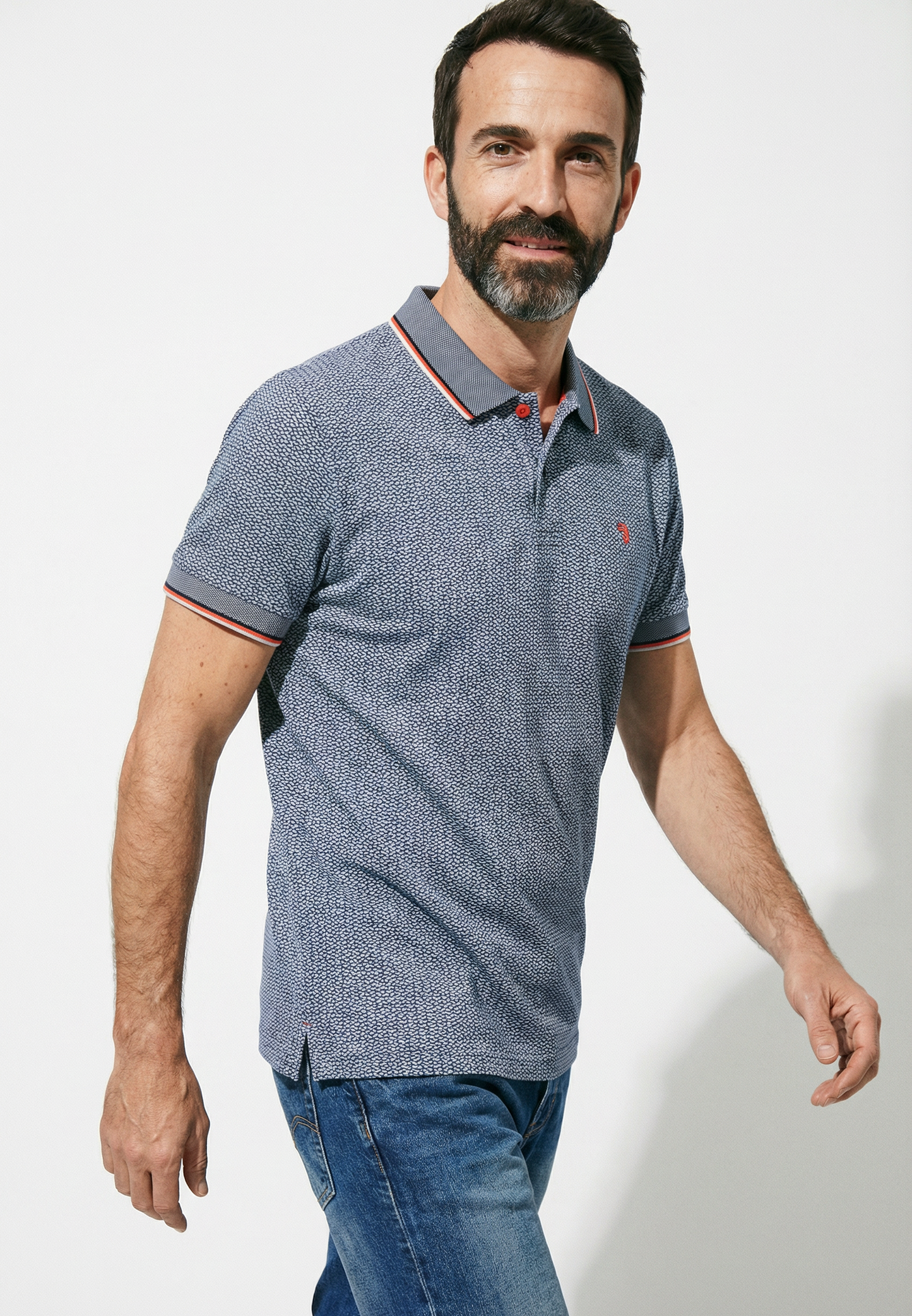 Polo homme J&JOY bleu marine micro-motif casual chic - jusqu’au 4XL