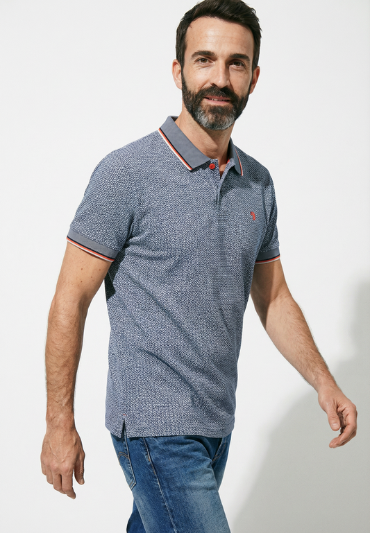 Polo homme J&JOY bleu marine micro-motif casual chic
