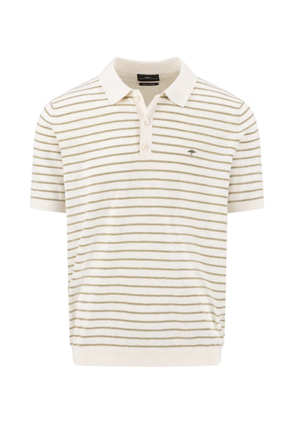 Polo tricoté en mélange coton-lin à rayures new offwhite - jusqu’au 3XL