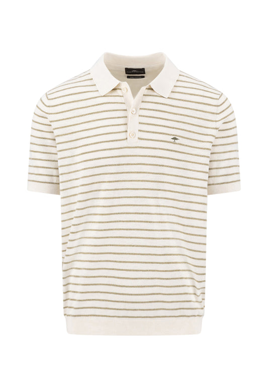 Polo tricoté en mélange coton-lin à rayures new offwhite - jusqu’au 3XL
