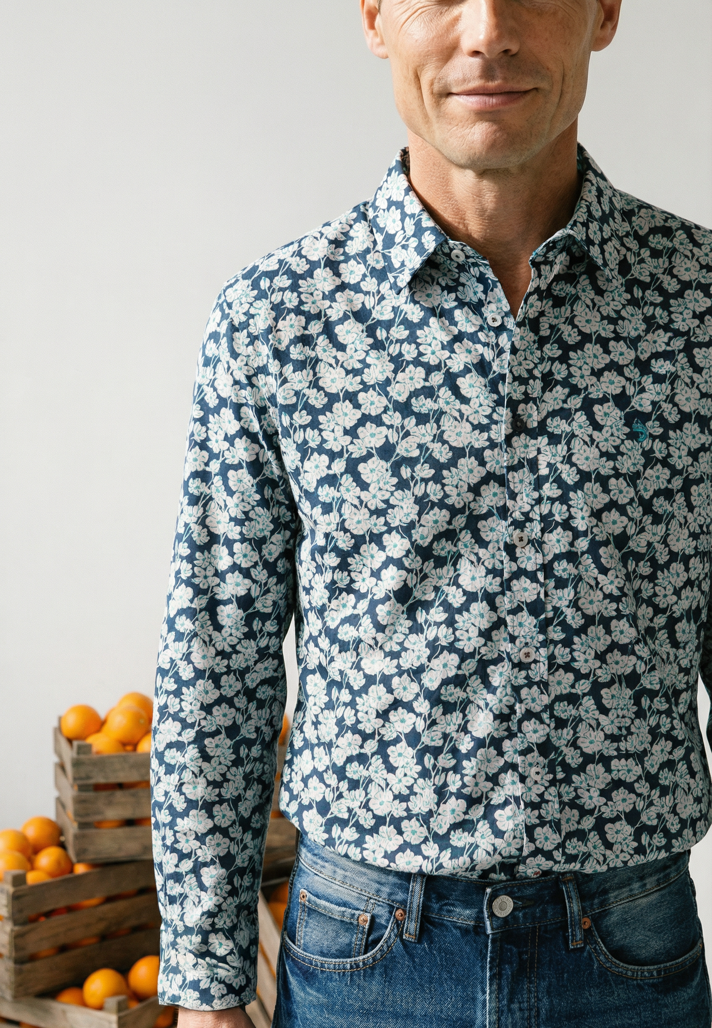 Chemise homme fleurs bleue - jusqu’au 4XL