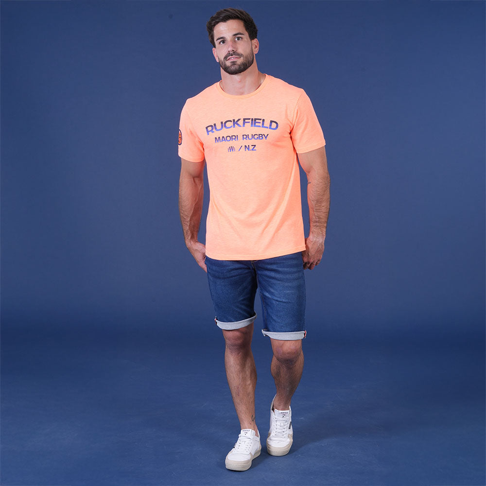 T SHIRT MC MAORI RUGBY  Orange vif - jusqu’au 3XL