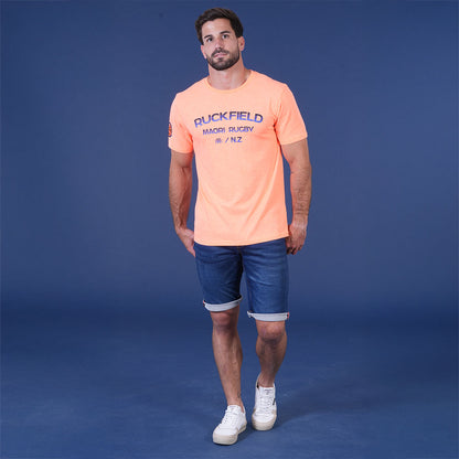 T SHIRT MC MAORI RUGBY  Orange vif - jusqu’au 3XL