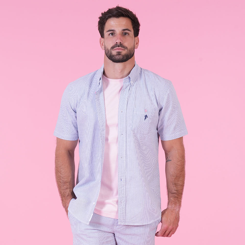 CHEMISE MC LE CLUB Rayures bleu/blanc - jusqu’au 4XL