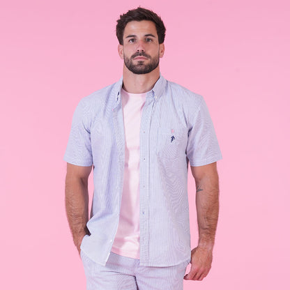 CHEMISE MC LE CLUB Rayures bleu/blanc - jusqu’au 4XL