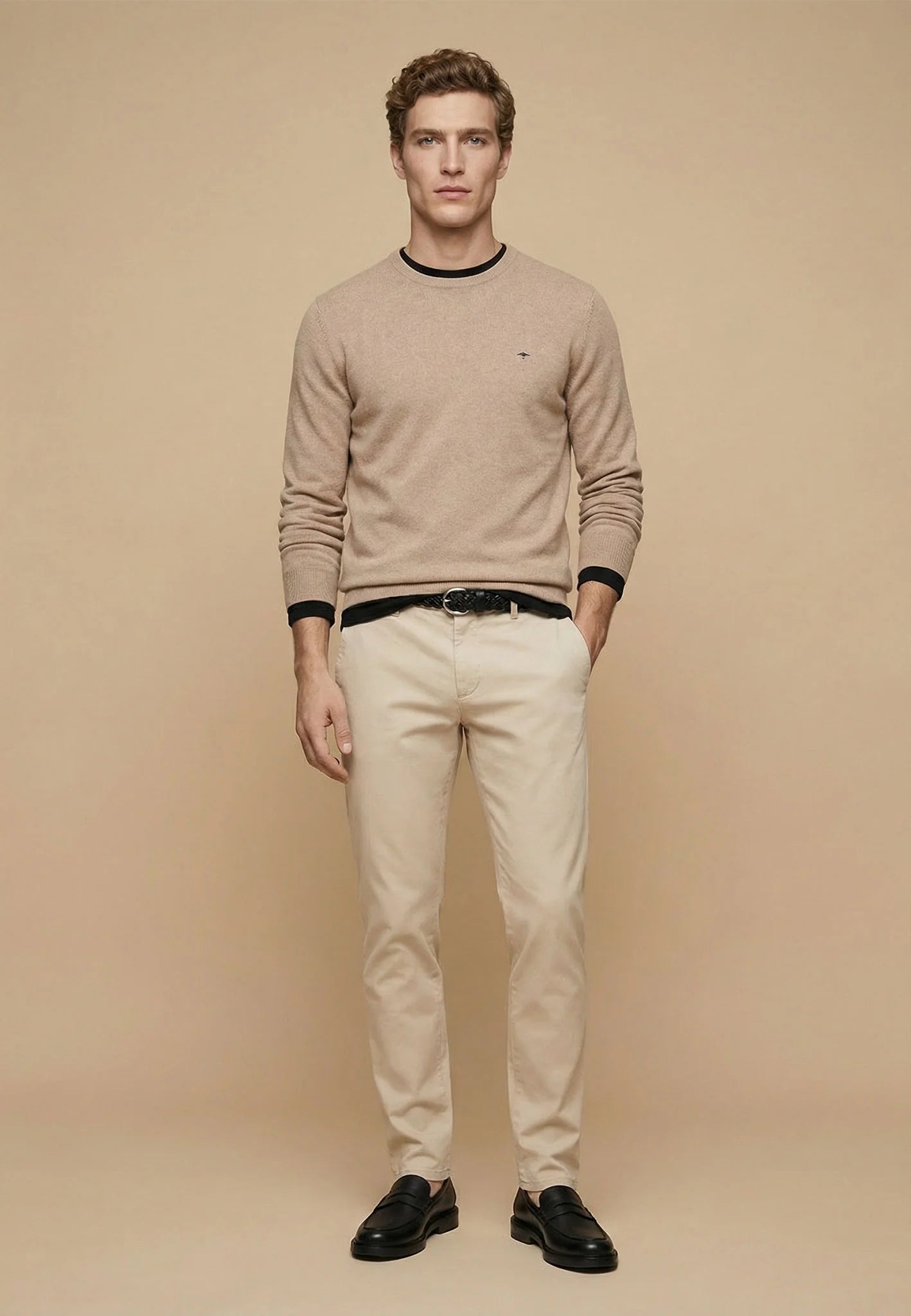 Pull en maille fine 100% coton à col rond taupe - jusqu’au 3XL