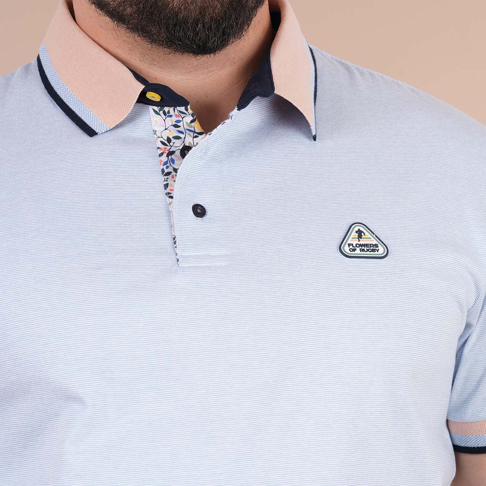 POLO MC FLOWERS OF RUGBY  BLEU CLAIR - jusqu’au 4XL