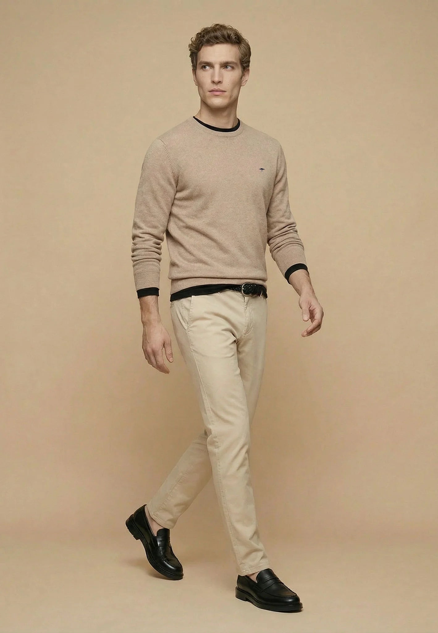 Pull en maille fine 100% coton à col rond taupe - jusqu’au 3XL