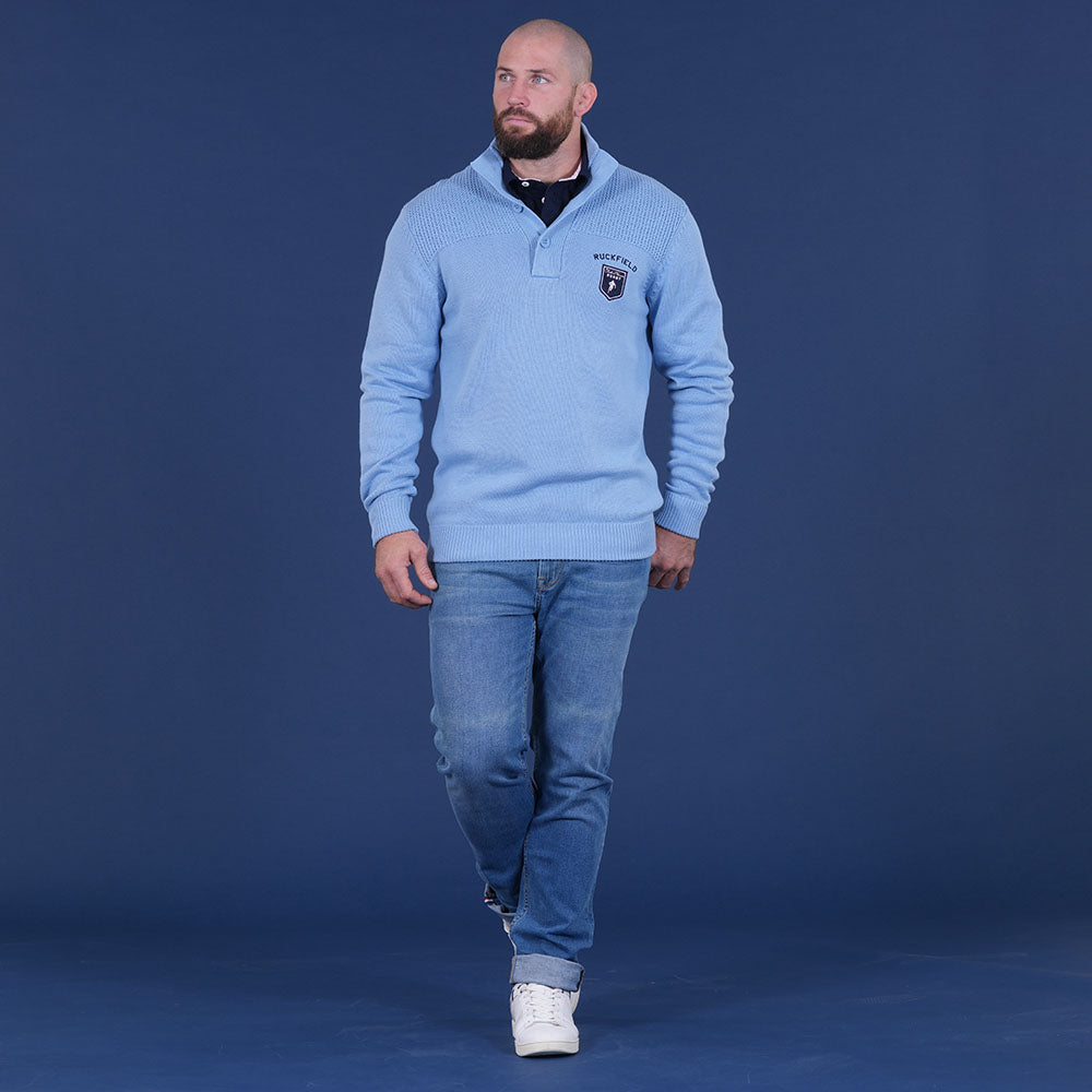 Pull Ruckfield col camionneur bleu ciel Members Club House Rugby