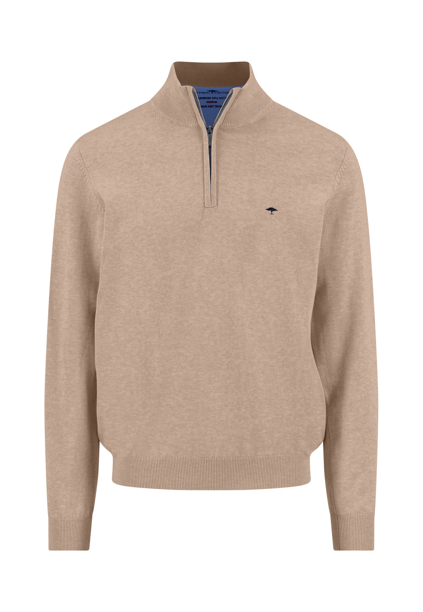 Pull homme taupe casual chic col zippé logo – jusqu’au 3XL
